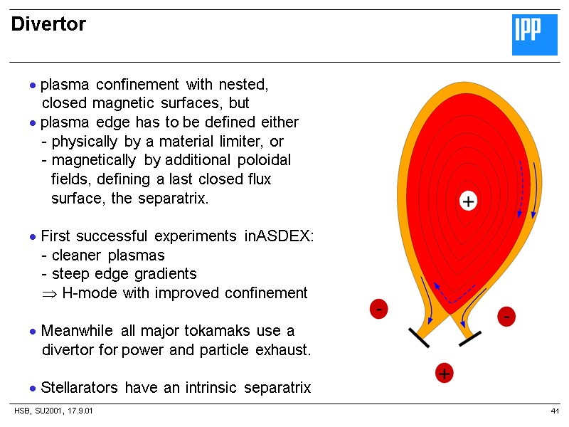 HSB, SU2001, 17.9.01 Divertor 41  plasma confinement with nested,    closed